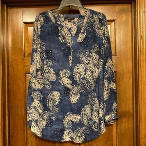 2X Zac & Rachel Blue and Khaki Paisley Flowy Top